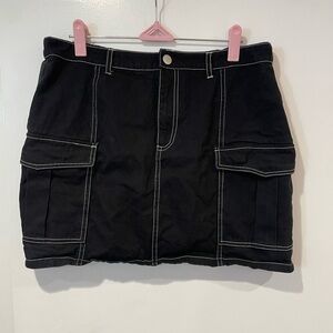 Black with White Accent Stitching Mini Skirt from Hesperus